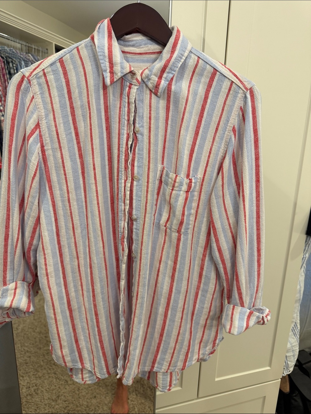 Ultra soft linen stripe - Red & Blue